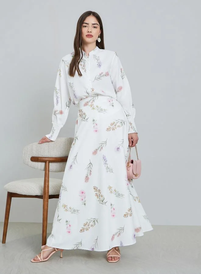 Styli  White Floral Print Top and Maxi Skirt Co-ords for Women | Best Price UAE